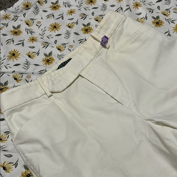 Lauren Ralph Lauren Cream Cotton Blend Pleated Pants - Picture 4 of 5